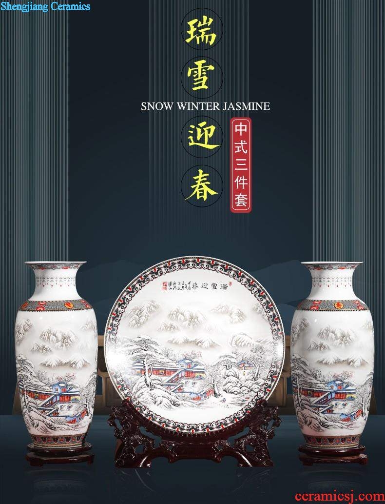 Jingdezhen ceramics Chinese red every year for more than a three-piece vase Hang dish sitting room place home decoration