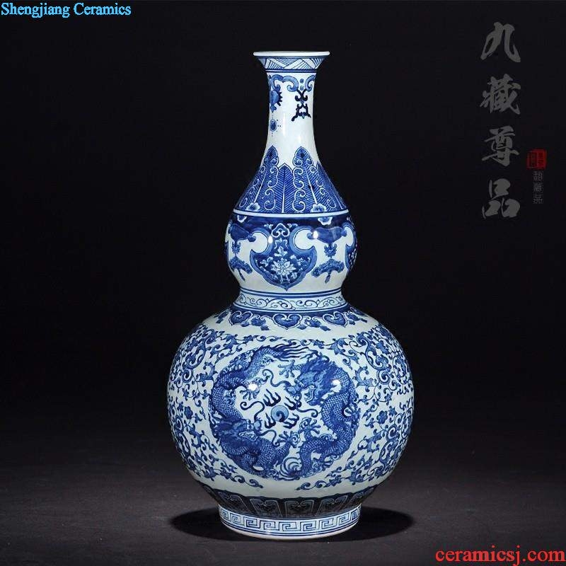 Jingdezhen ceramics antique hand-painted pastel blue dragon on day deer listen drum home crafts