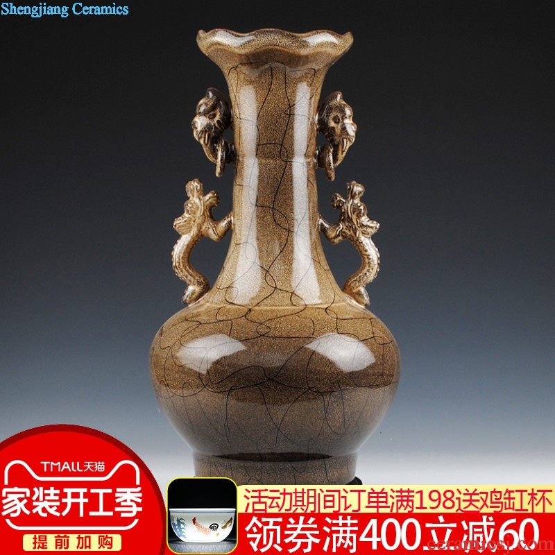 Jingdezhen ceramics hand-painted three-piece vase dried flowers flower arrangement of modern new Chinese style household adornment furnishing articles sitting room