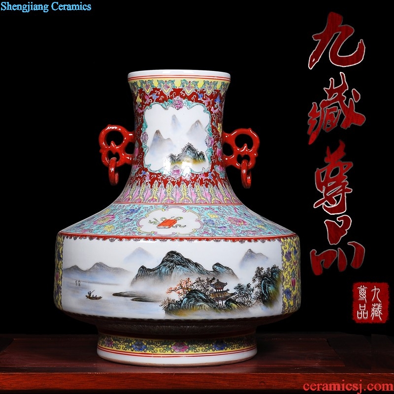 Jingdezhen ceramics Imitation of yuan blue and white youligong medallion hollow out blue pot vase Household crafts are sitting room