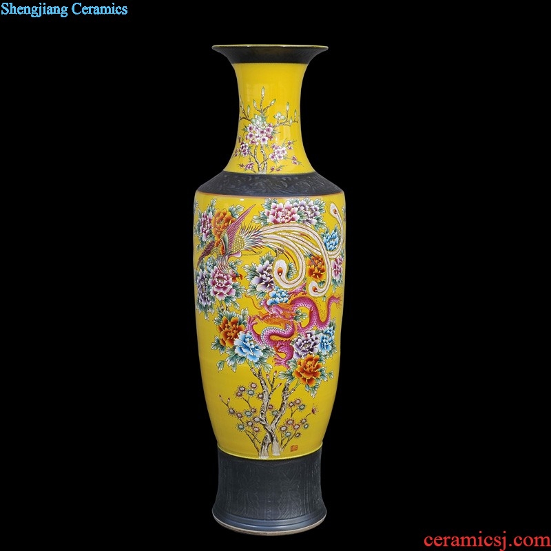 Jingdezhen ceramics Imitation qing qianlong pastel yellow medallion to hollow out the revolving vase Household handicraft furnishing articles