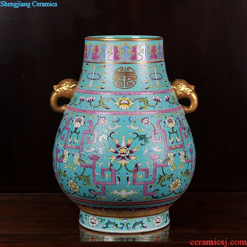 Jingdezhen ceramics Grilled imitation qing qianlong pastel pink flower crafts are hollow out bound branch lines brush pot vase