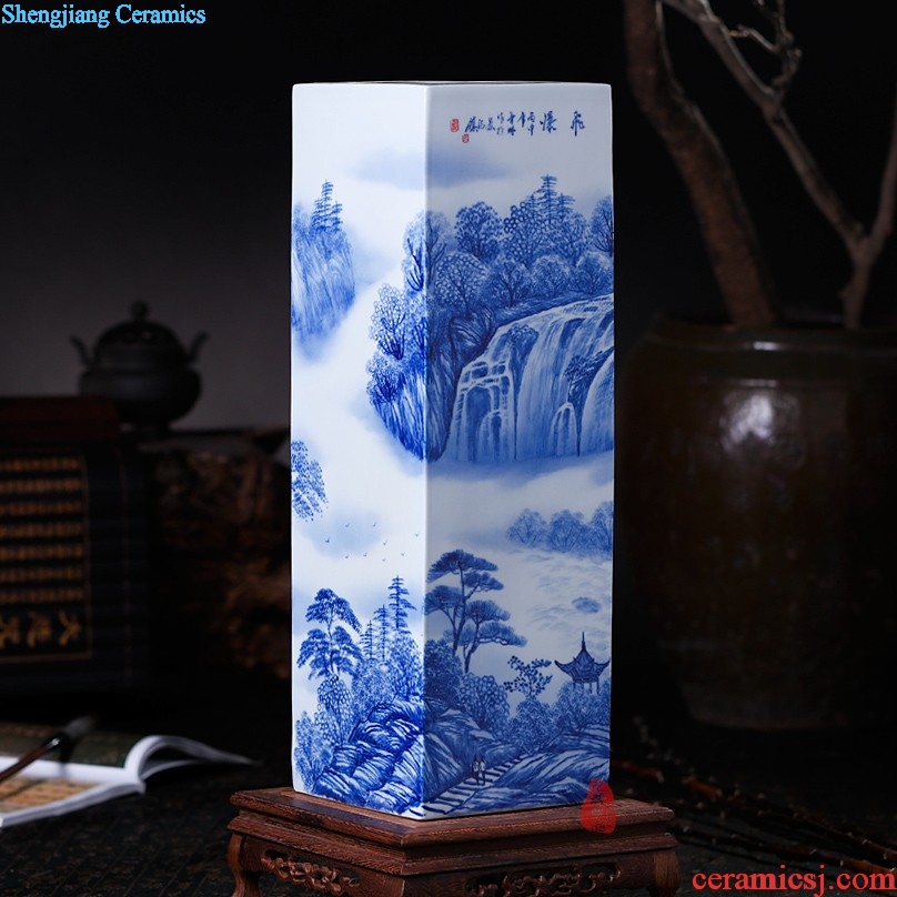 Master of jingdezhen ceramics hand-painted tungs of hometown square vase flowers Calligraphy and painting cylinder quiver living room a study place