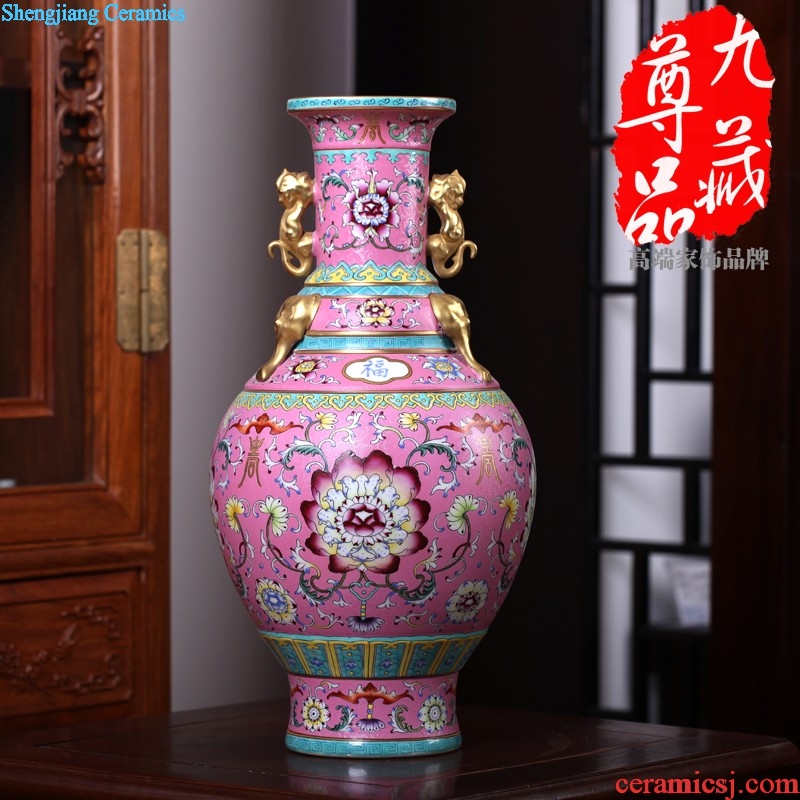 Jingdezhen ceramics Ji to pastel blue paint wrap peony lines double yan ear vase The sitting room place