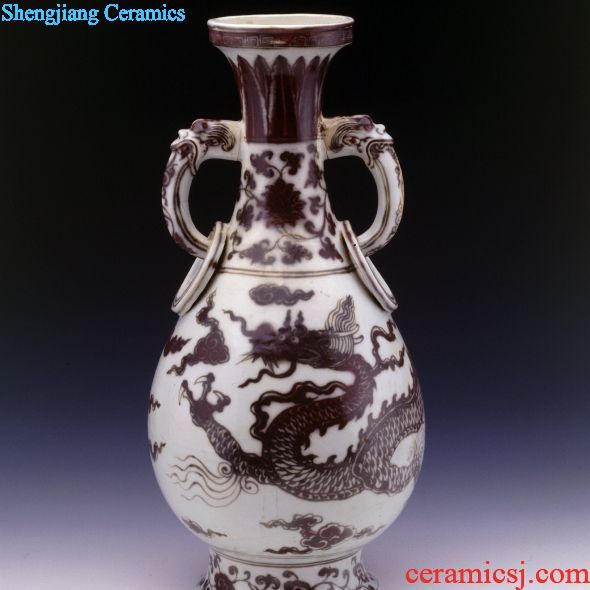Yuanjingdezhen kiln glaze red cloud dragon ring ear bottle