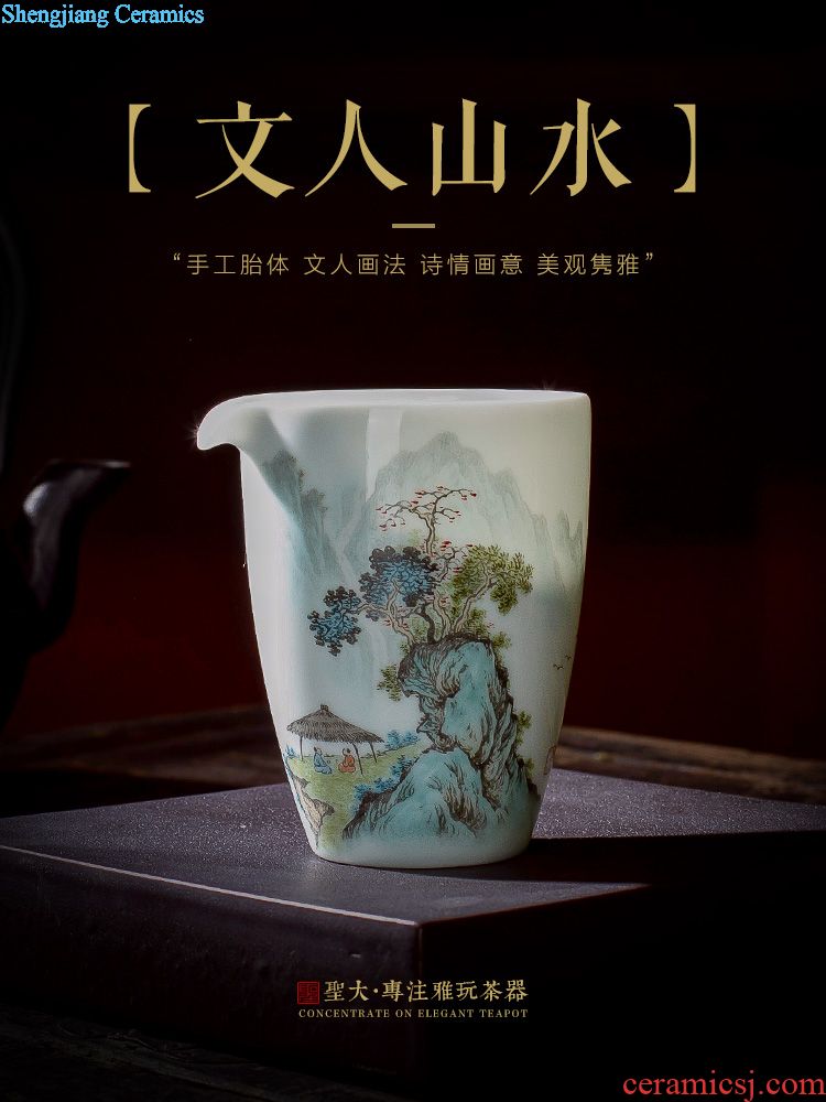 Holy big ceramic cover set hand colored enamel paint engraved look live over cover all hand of jingdezhen tea service
