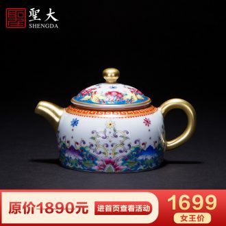 Holy big ceramic kung fu tea colored enamel fallen petal finches MeiWen teapot little teapot full manual of jingdezhen tea service
