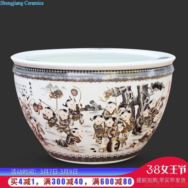 C124 jingdezhen ceramic aquarium water lily goldfish bowl lotus basin longfeng figure the tortoise to heavy cylinder large fish basin