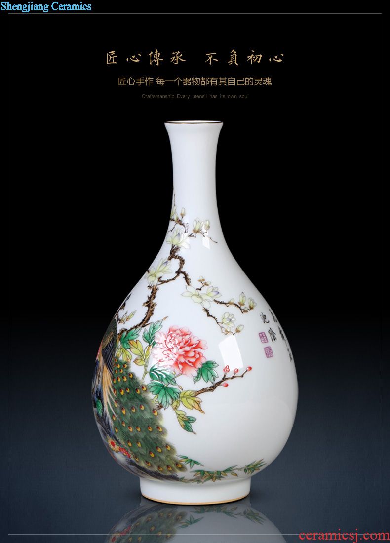 Jingdezhen ceramics archaize grilled green flower poems on vase peony Chinese sitting room porch collection furnishing articles