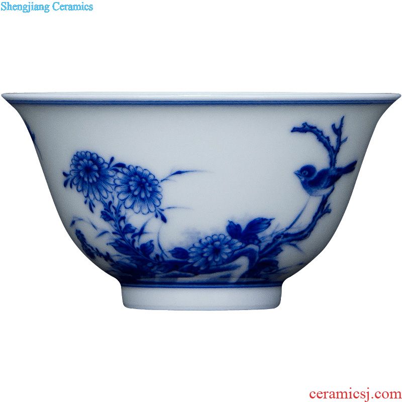 Holy big ceramic teacups hand-painted blue tie up treasure phase grain large bowl is all hand jingdezhen tea green tea bowls