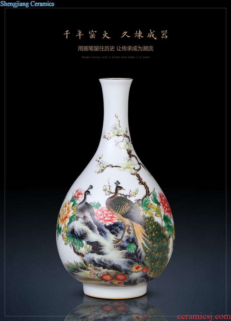 Jingdezhen ceramics archaize grilled green flower poems on vase peony Chinese sitting room porch collection furnishing articles