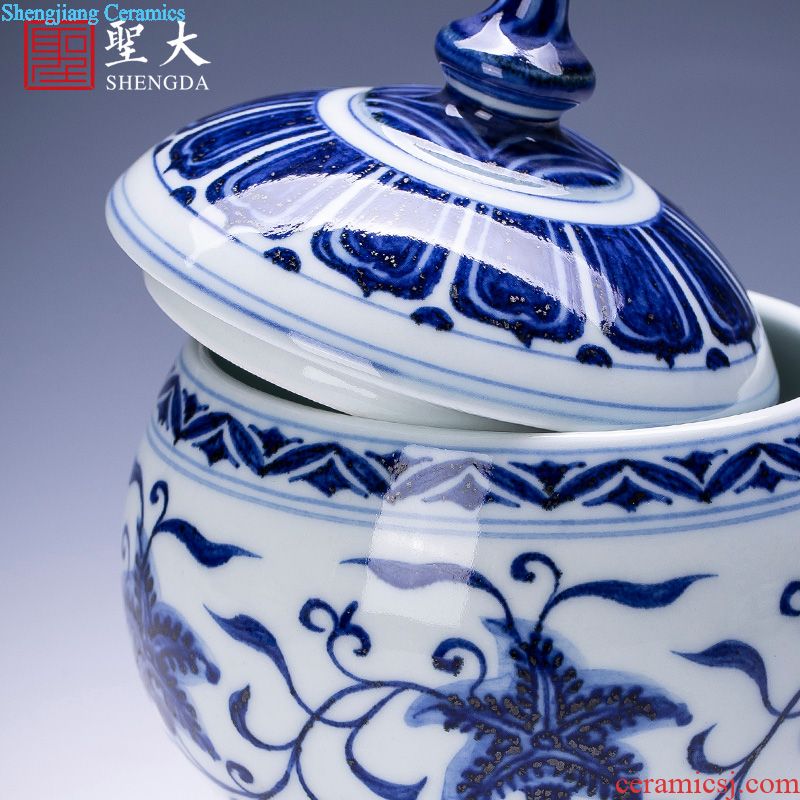 Holy big ceramic cover rear hand-painted imitation Ming blue and white with a bunch of lotus lines cover all hand jingdezhen kung fu tea accessories