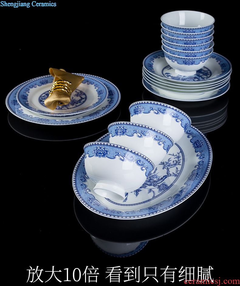 Jingdezhen ceramic dishes suit household bone porcelain tableware suit Chinese blue and white porcelain bowls bowl dish bowl chopsticks combination