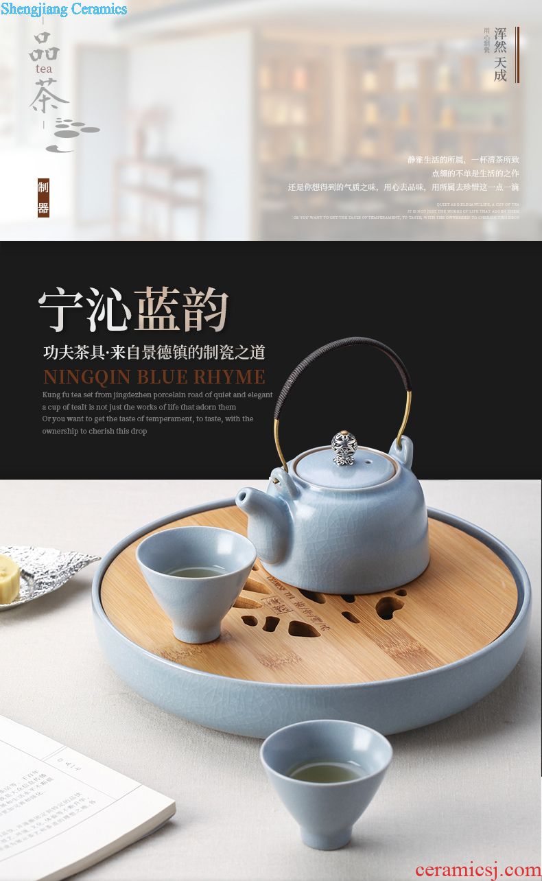 Jingdezhen kung fu tea set suit household white jade porcelain contracted tea teapot teacup of a complete set of gift box office