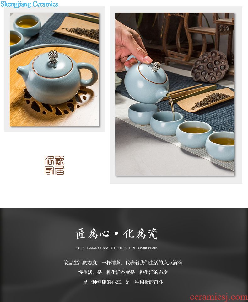 Jingdezhen kung fu tea set suit household white jade porcelain contracted tea teapot teacup of a complete set of gift box office