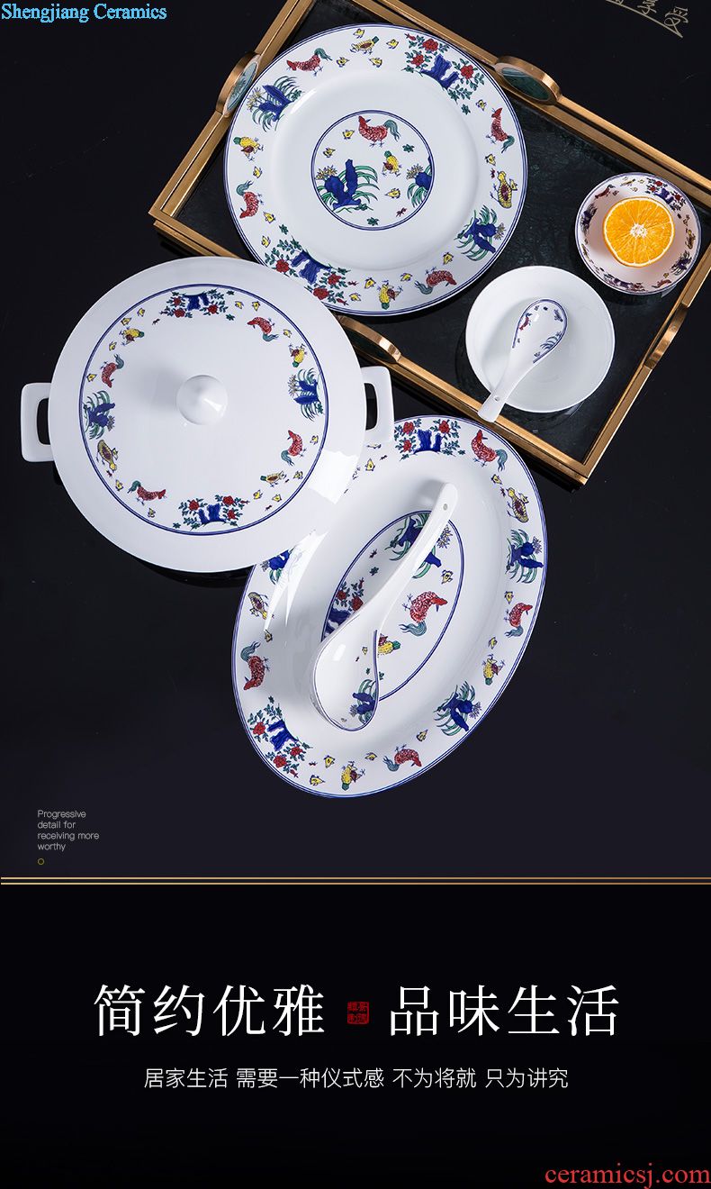 Blue and white porcelain bone porcelain tableware suit domestic high-grade Chinese jingdezhen ceramics dishes dishes suit combination plate