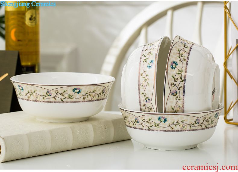 [4 Pack] 6-inch instant noodle bowl Jingdezhen ceramic bowl Creative bone china cutlery set bowl large rice bowl
