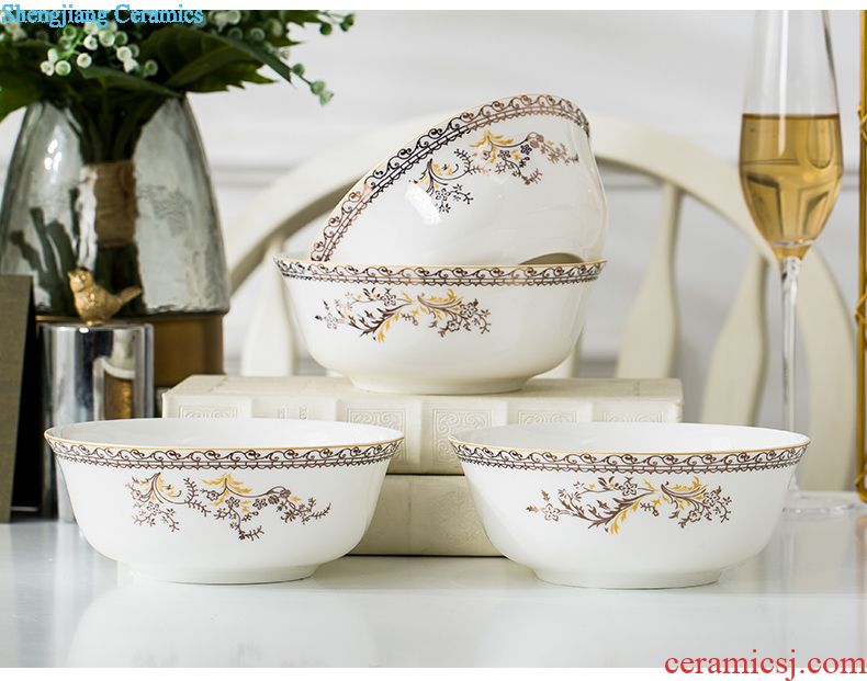 [4 Pack] 6-inch instant noodle bowl Jingdezhen ceramic bowl Creative bone china cutlery set bowl large rice bowl