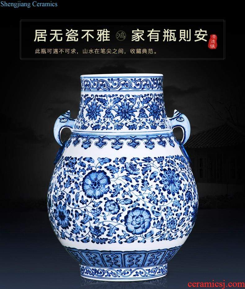 Jingdezhen ceramics hand-painted large blue and white porcelain vase flower arranging furnishing articles of Chinese style living room home decoration decoration