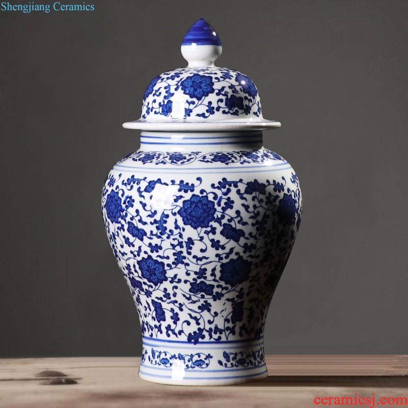 Hand draw large blue and white porcelain in jingdezhen ceramics vase decoration new Chinese style living room home furnishing articles