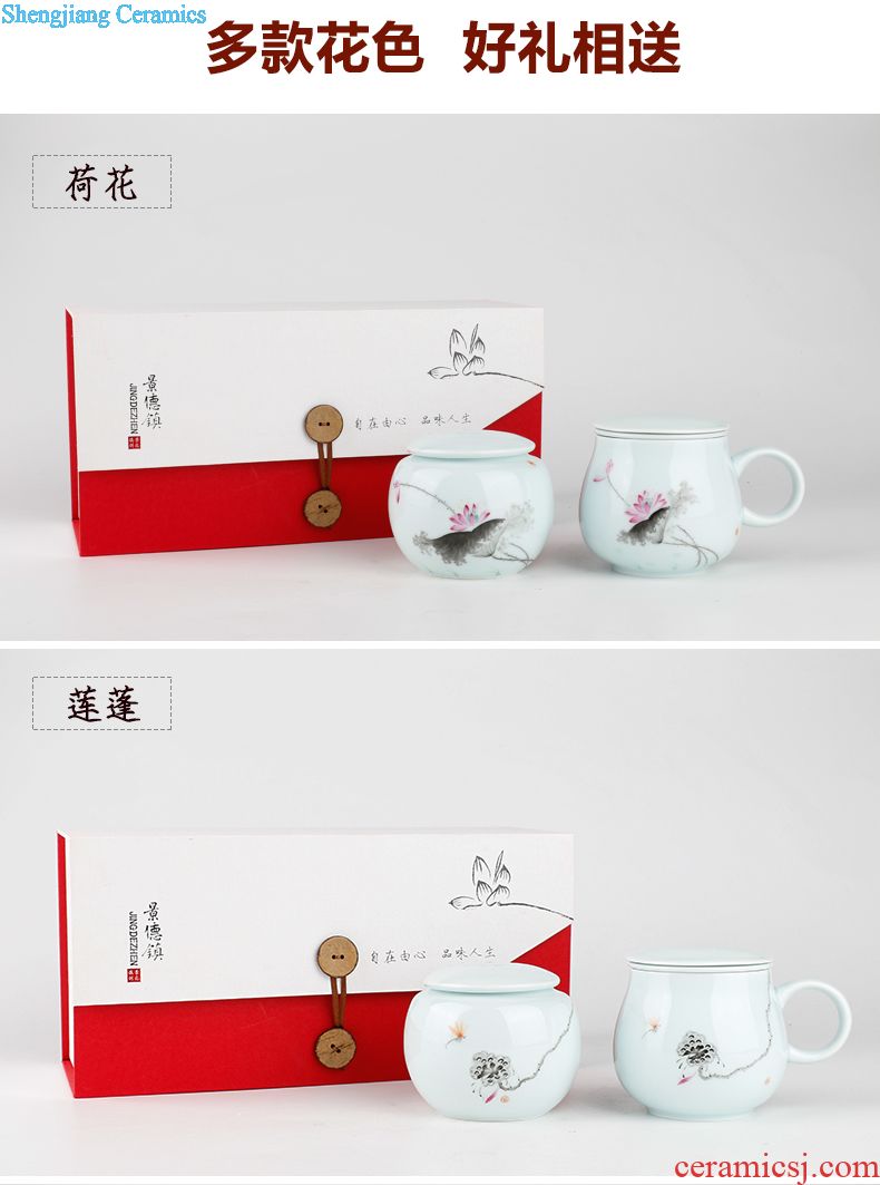 The three frequently tureen suit household sample tea cup of jingdezhen ceramic hand-painted kung fu tea set S13006 blue tie up branches
