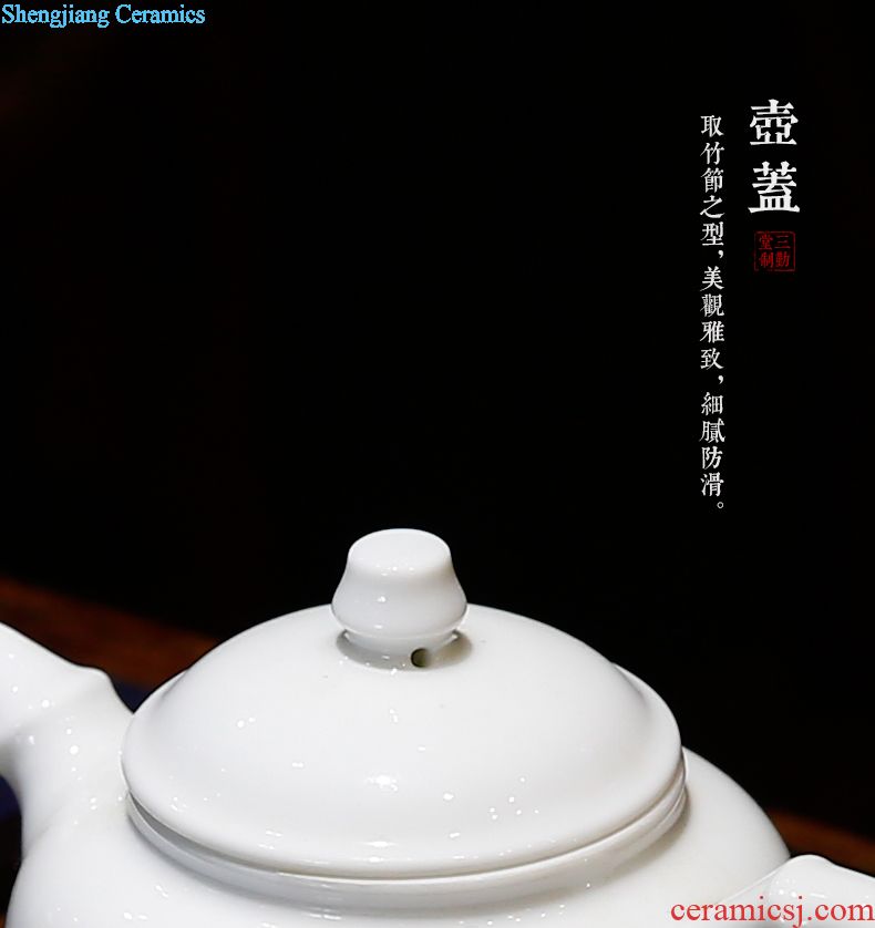 Three frequently hall jingdezhen kung fu tea set tea service of a complete set of suits Jingdezhen ceramic carved retro 6 hand grasp pot