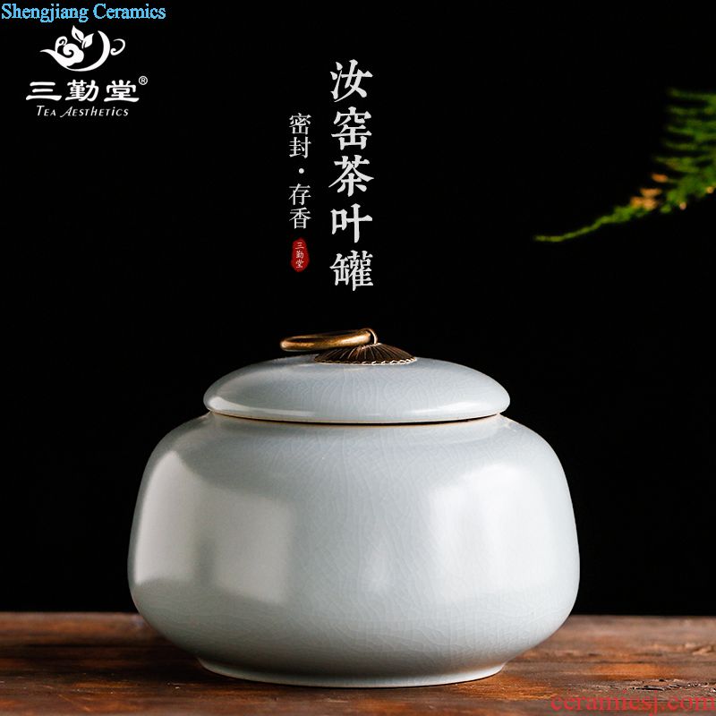 Three frequently caddy Medium ceramic tea box storehouse of jingdezhen tea service manual lotus POTS sealed cans
