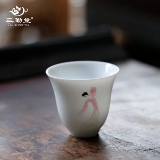 Three frequently pastel masters cup Jingdezhen tea hand-painted single cup melon butterfly tattoo small ceramic cups kung fu gifts
