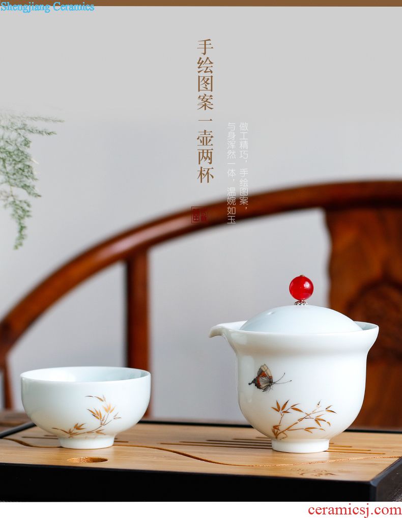 Three frequently tureen tea cups Jingdezhen ceramic tea set manual color bucket cylinder only three cup chicken worship bowl TZS262