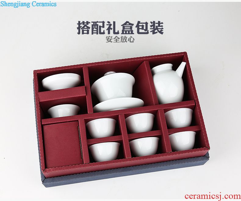 The three frequently tureen suit household sample tea cup of jingdezhen ceramic hand-painted kung fu tea set S13006 blue tie up branches