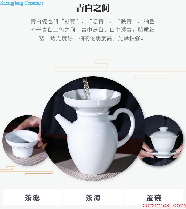 The three frequently tureen suit household sample tea cup of jingdezhen ceramic hand-painted kung fu tea set S13006 blue tie up branches