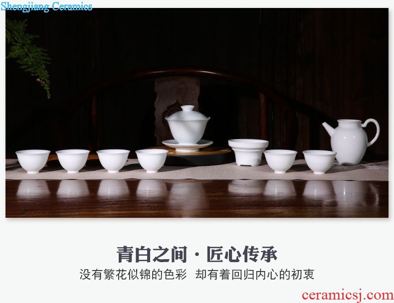 The three frequently tureen suit household sample tea cup of jingdezhen ceramic hand-painted kung fu tea set S13006 blue tie up branches