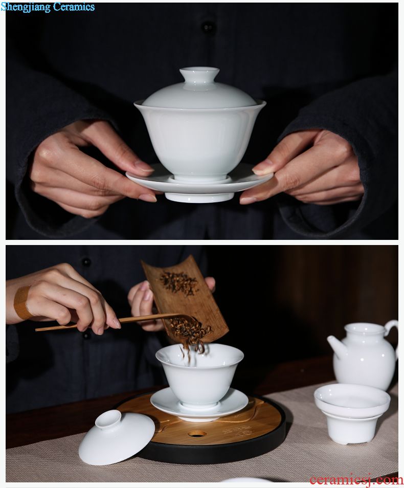 The three frequently tureen suit household sample tea cup of jingdezhen ceramic hand-painted kung fu tea set S13006 blue tie up branches