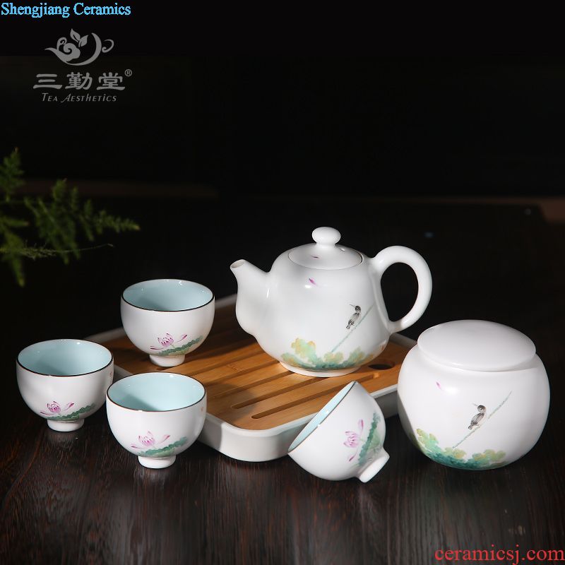 Three frequently hall of a complete set of tea set kung fu tea set hand little teapot teacup jingdezhen six head of household utensils