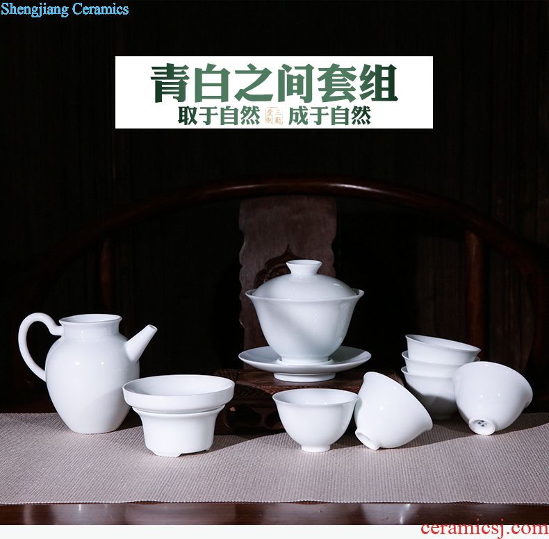 The three frequently tureen suit household sample tea cup of jingdezhen ceramic hand-painted kung fu tea set S13006 blue tie up branches