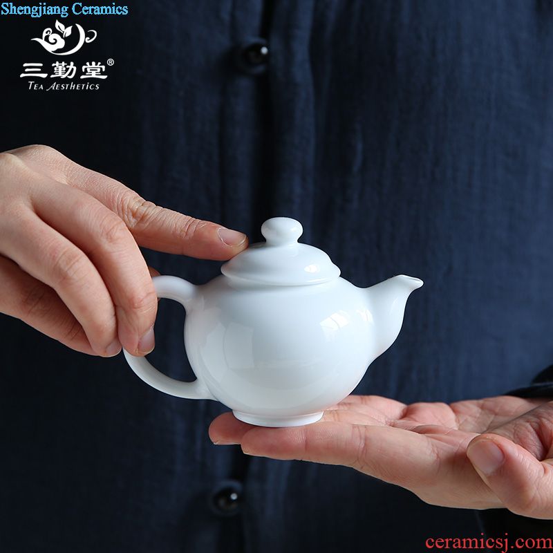 Three frequently kung fu tea set Jingdezhen ceramic fair hand grasp pot BeiYing carved green manual meander tang