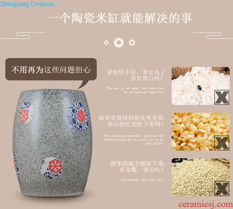 Jingdezhen ceramic barrel ricer box m altar seal pot 50 kg moisture insect-resistant flour cylinder tank 25 l storage tank