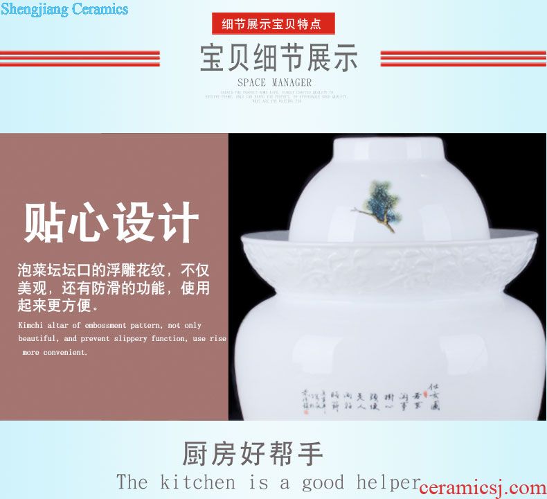 Jingdezhen ceramic ricer box 50 kilo meters storage box 25 kg barrel 10 kg insect-resistant moistureproof kitchen with cover storage tank