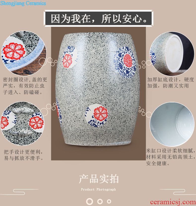 Jingdezhen ceramic barrel ricer box m altar seal pot 50 kg moisture insect-resistant flour cylinder tank 25 l storage tank