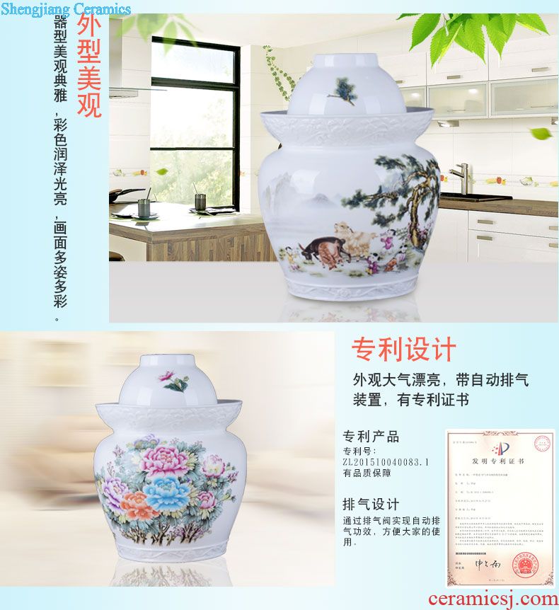 Jingdezhen ceramic ricer box 50 kilo meters storage box 25 kg barrel 10 kg insect-resistant moistureproof kitchen with cover storage tank