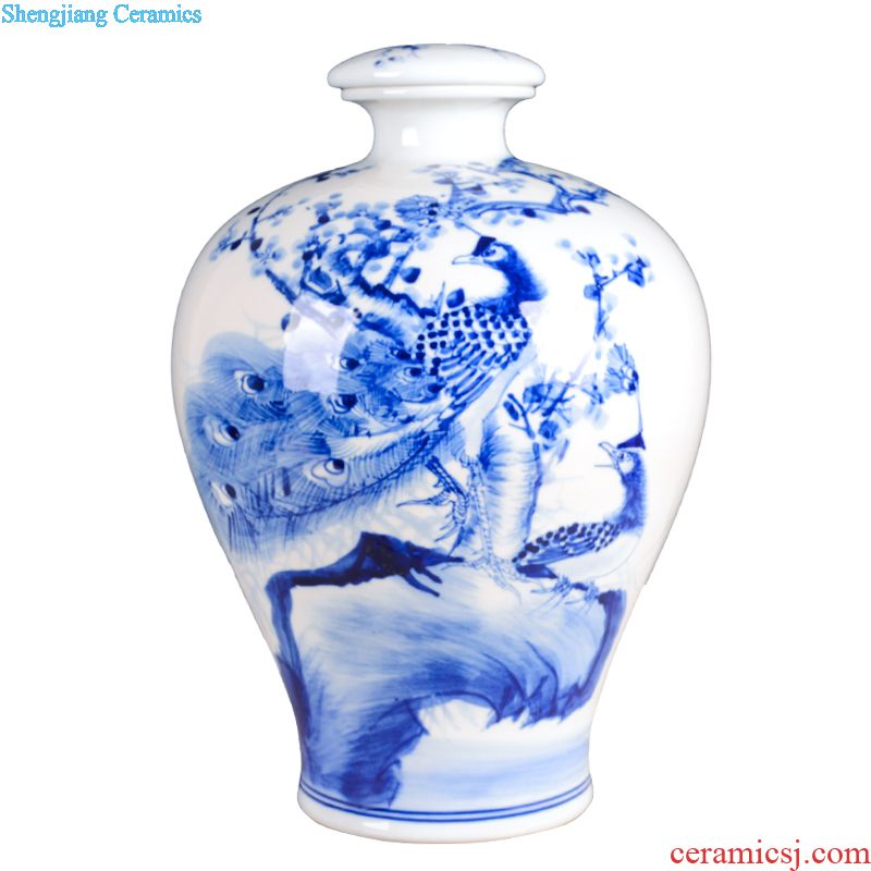 Jingdezhen blue and white porcelain hand-painted bottle is empty wine bottles of household 2 jins of general bubble bottles sealed cans bottles