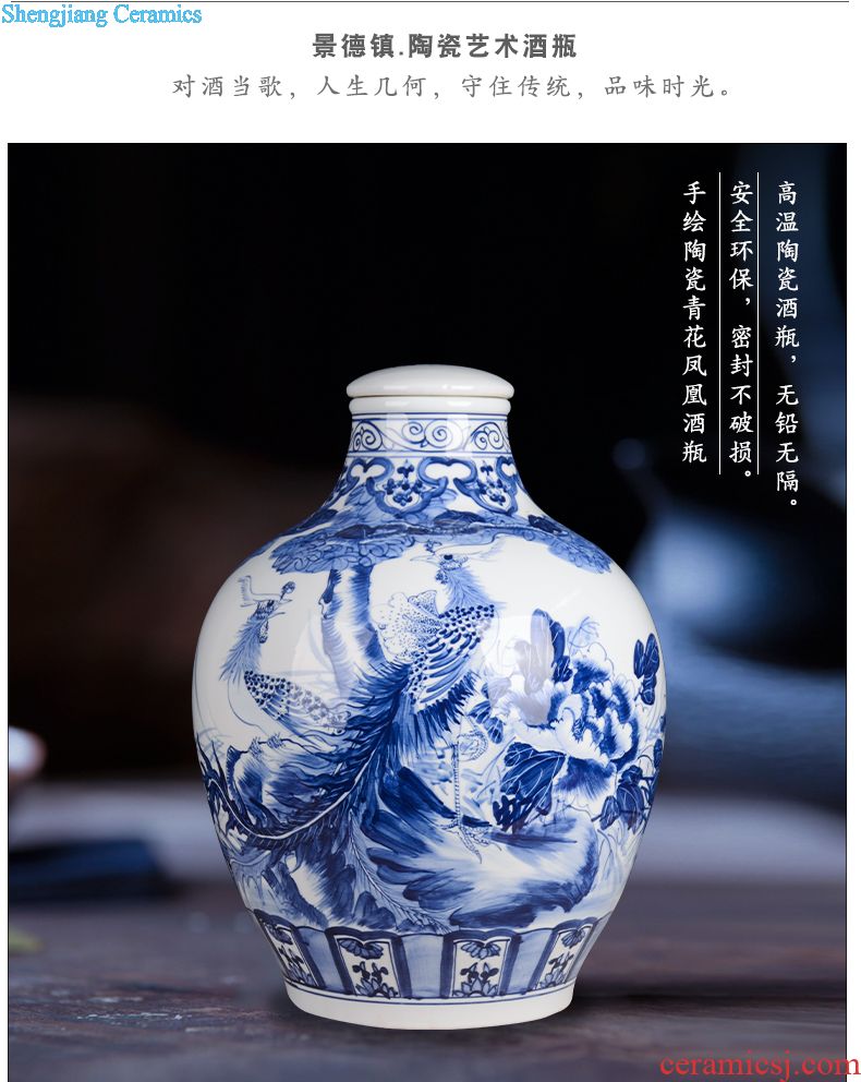 Bottle is blue and white porcelain of jingdezhen ceramic art hand-painted peony empty bottles 10 jins sealed bottle furnishing articles