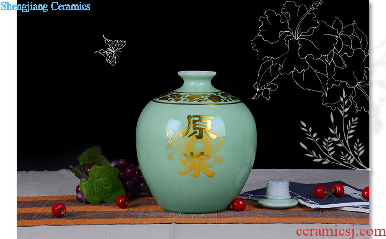 Jingdezhen ceramic 100 jins all hand-painted ceramic jars medicated wine bottles and cans Cylinder bottle white lotus