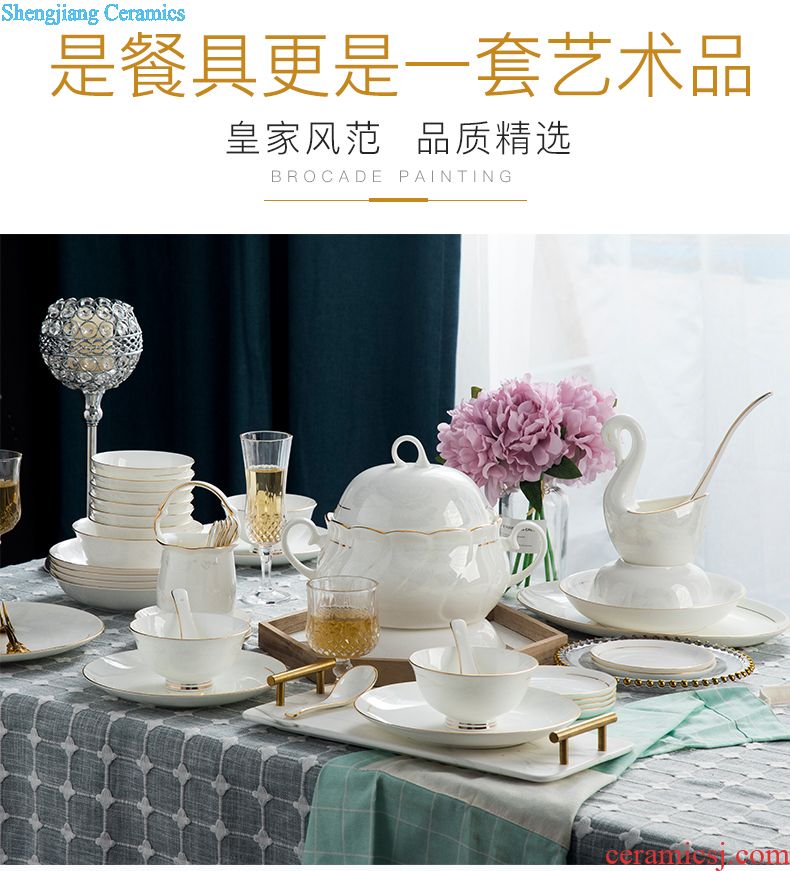 Blue and white porcelain tableware suit Chinese dishes suit of jingdezhen ceramic glair dishes suit ikea bowl with a gift