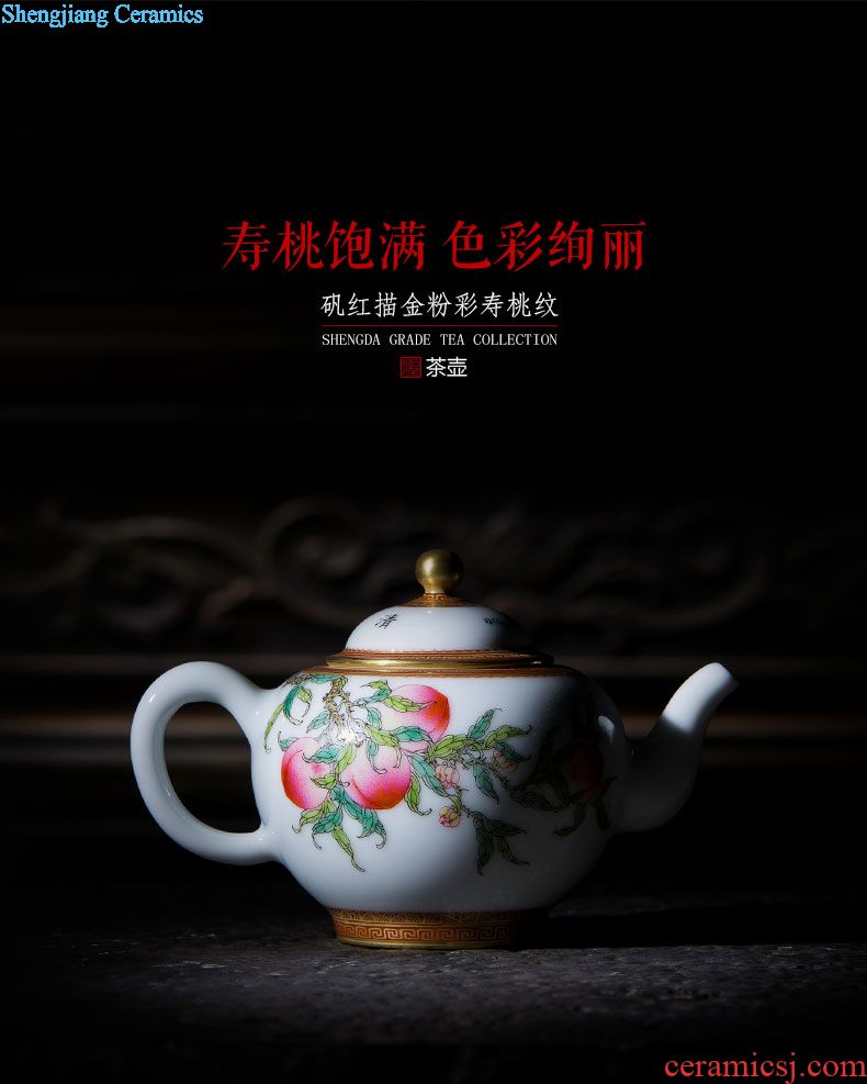 Holy big teapot hand-painted ceramic kung fu alum red paint powder enamel lotus seed pot teapot of jingdezhen tea service