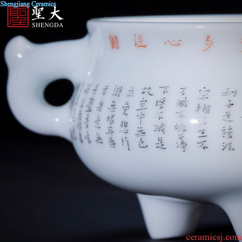 Holy big office cup hand-painted ceramic new color taojiang river fisherman's song work 3 piece tea cup of jingdezhen tea service cover cup