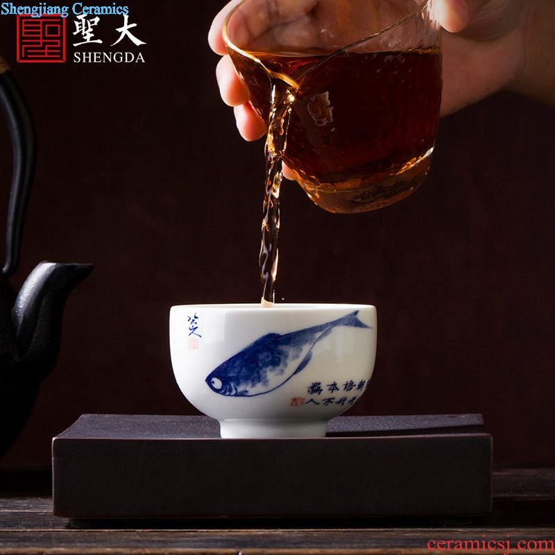 Holy big ceramic fair mug hand-painted pastel "SongYin fishing" tea sea hand points of jingdezhen tea service