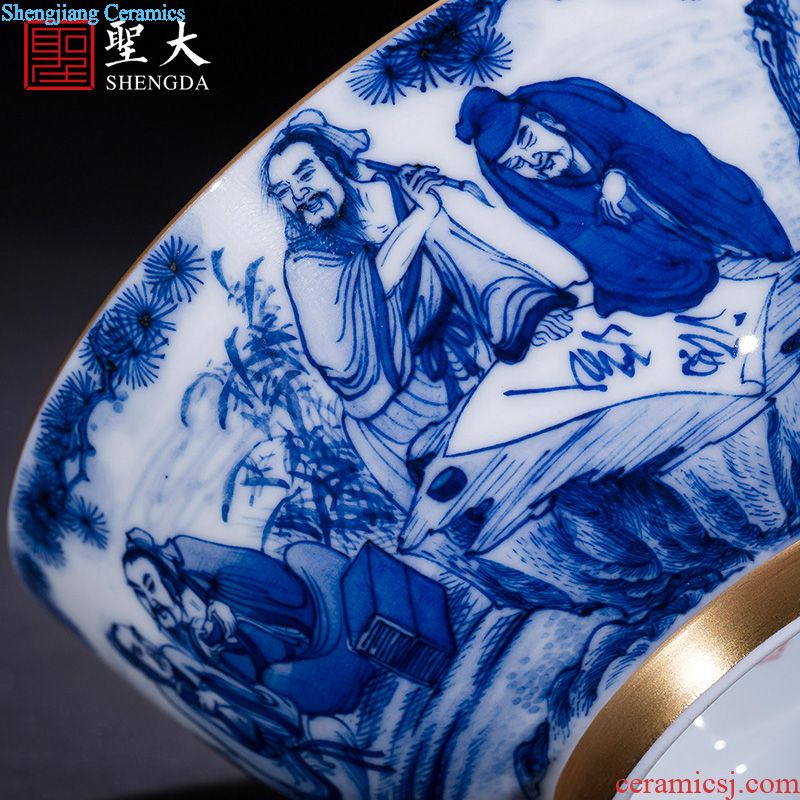 St the ceramic kung fu tea master cup pure hand-painted color ink landscape painting of jingdezhen blue and white horseshoe cup tea sets