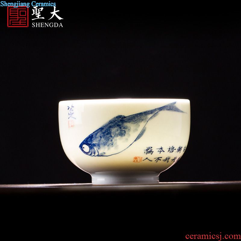 Holy big ceramic fair mug hand-painted pastel "SongYin fishing" tea sea hand points of jingdezhen tea service