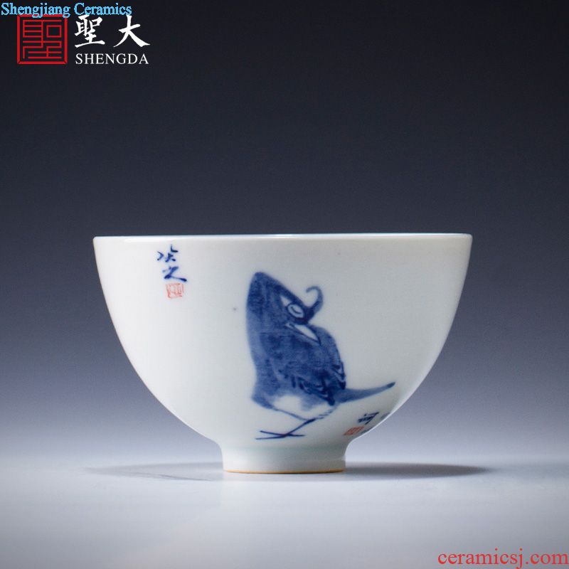 Holy big buy blue and white bamboo stone GaiWanCha hand-painted ceramic cover lid all hand jingdezhen kung fu tea accessories